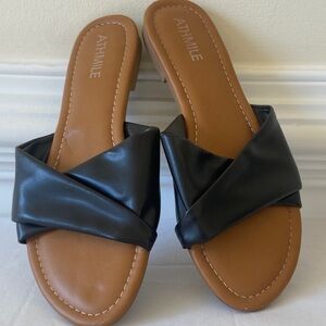 Black Cross-Band Slide Mules for Women